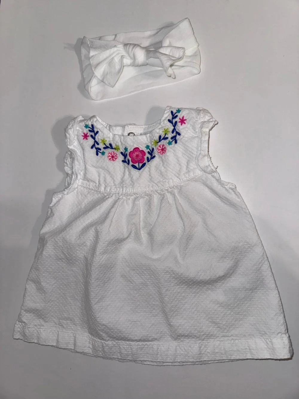 White Embroidered Baby Dress with Headband